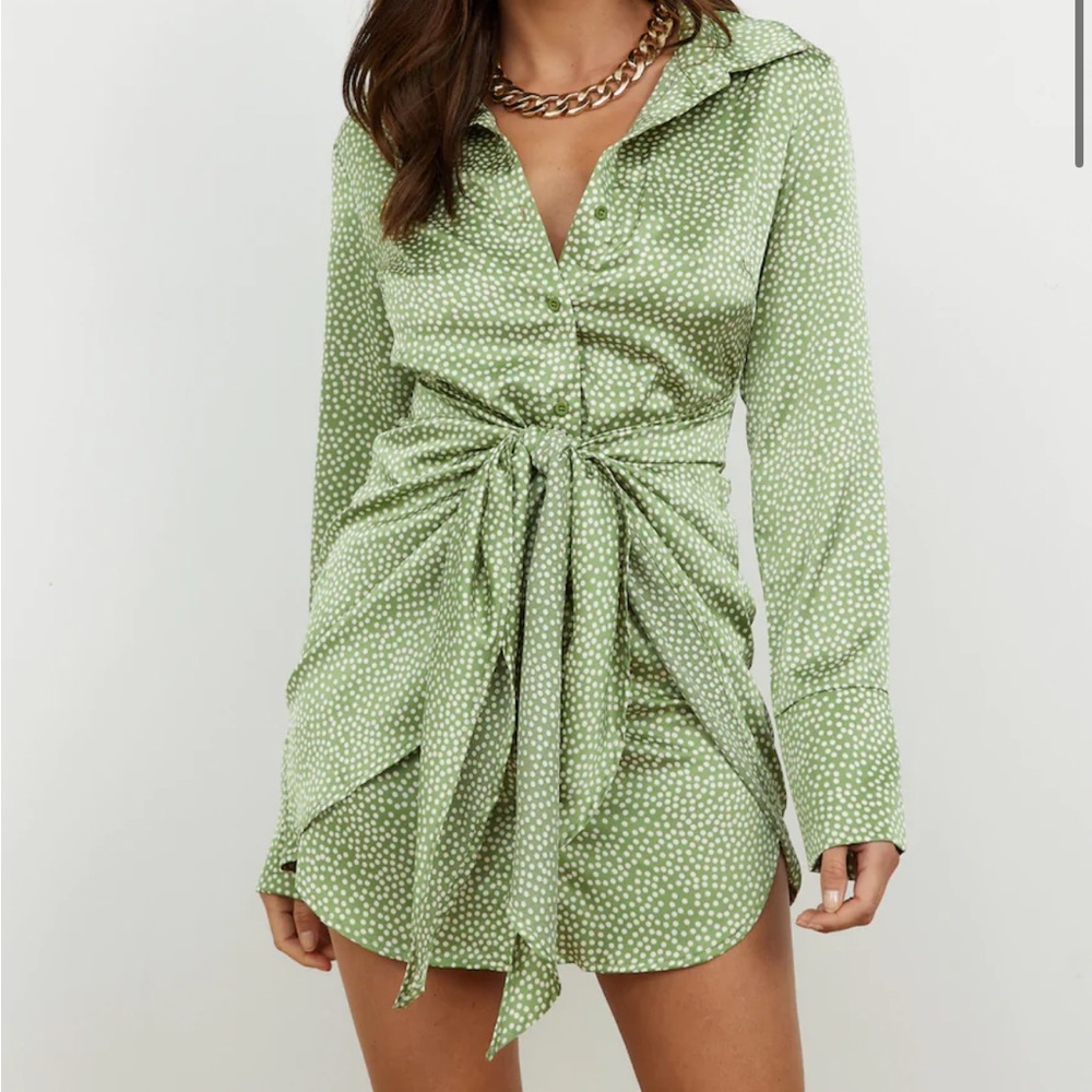 NWT Green Polka Dot Wrap Dress
